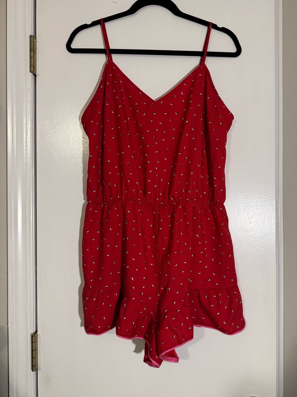 Victoria's Secret Red V-Neck Sleeveless Romper with Tiny Black & White Accents